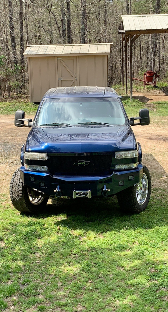 Base Bumper.
3" Cube Lights- Two Per Side Staggered.
Winch Mount.