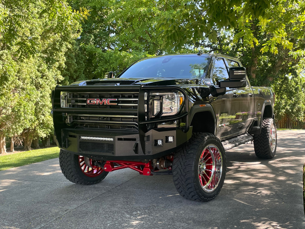 Defender Grille Guard
Rigid Industries Dually's (3x3 cube lights) as fog lights.  
Clevis mounts.
Front Parking Sensors 
Block Heater Provision
Rigid Industries 20" SR in the vent area
