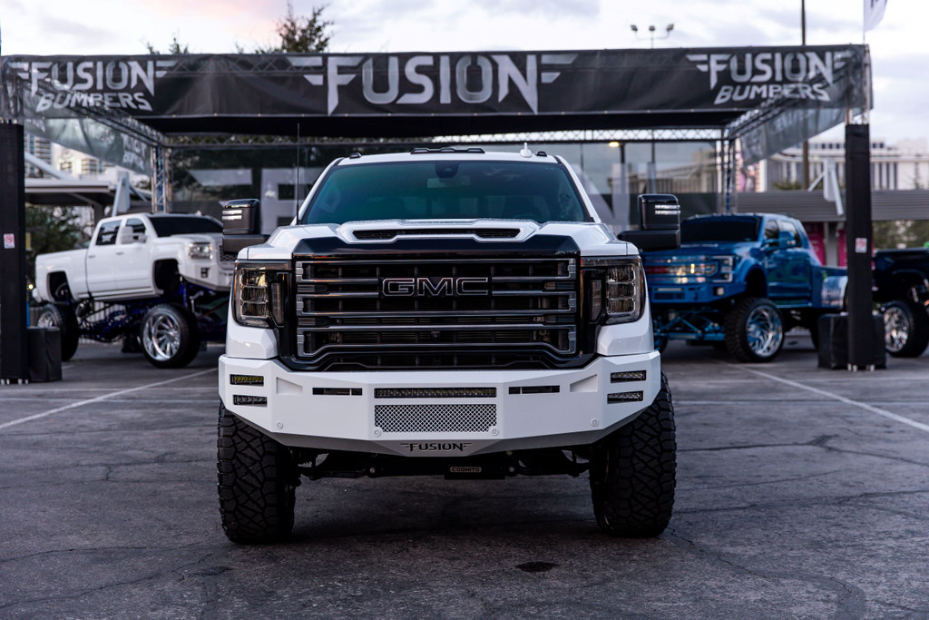 Rigid Industries 6" SR as fog lights
Clevis mounts.
Front Parking Sensors 
Block Heater Provision
Rigid Industries 20" SR in the vent area