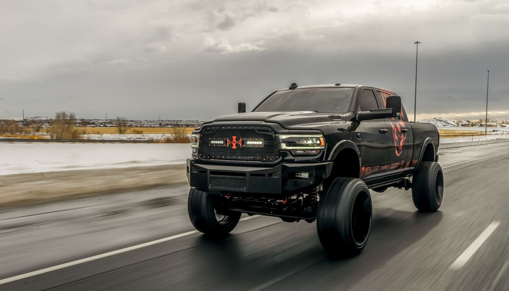 6" Rigid E-Series as fog lights. 
Hole/mounts for a 20" single row LED over the vent. 
Parking sensors.
Center vent with stainless steel mesh insert 