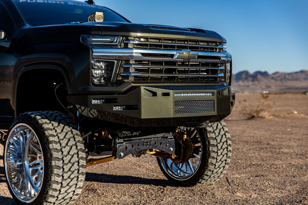 Base Bumper
Fog Light Mounts-Rigid 6" Single Row lights (Staggered)
20" Single Row light in the vent area. 
Block heater option. 
Center vent with stainless steel mesh insert