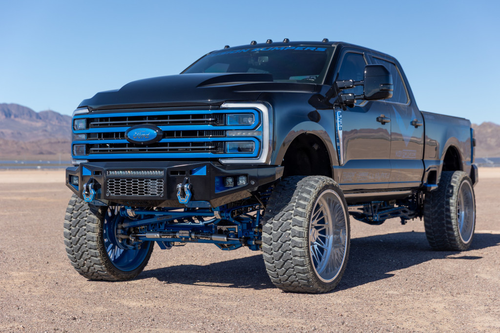 *NEW DESIGN*
Light Buckets for Fog Lights
Two 3" Cube Lights (Only option) Rigid Industries Duallys
Clevis Mounts.
20" Single Row Light in vent area Rigid Industries
Adaptive Cruise Control
Front Parking Sensors