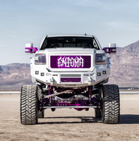 Base Bumper With Parking Sensor Mounts.
Clevis Mounts with Monster Hooks.
Two Rigid Industries Dually's per side.
Rigid Industries 20" Single Row in vent area.