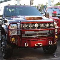 Updated Design.
Light Buckets.
Mounts for Baja Design LP6 Fog Lights
Clevis Mounts.
Defender Grill Guard & Headlight Guard (Radius Cross Bars)
Mounts for Six LP6 Lights off of top bar.
Winch Mount
Winch Access Panels