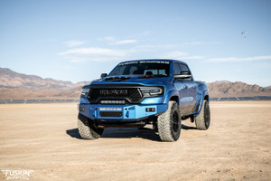 Dual Rigid Industries Dually's for fog lights. 
20" Rigid Industries RDS on top of the bumper. 
20" Rigid Industries E-Series in the vent area. 
Parking sensor and side marker lights provisions. 
Clevis Mounts.