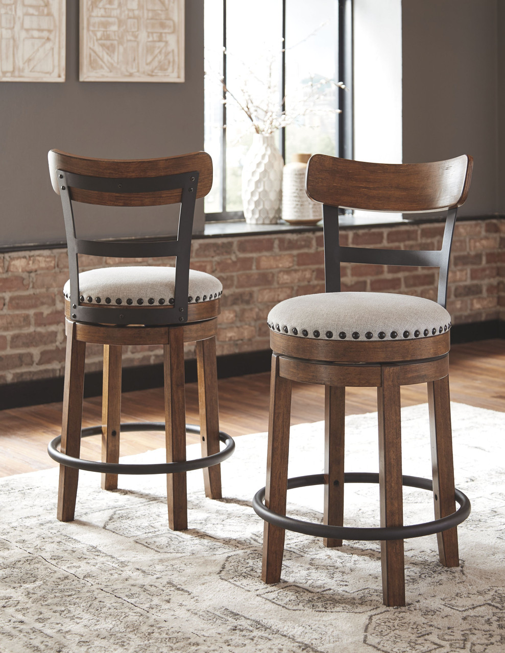 ashley valebeck upholstered swivel barstool