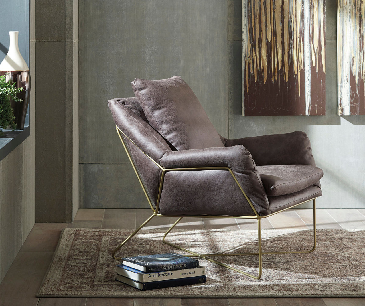 gray and brown accent chair