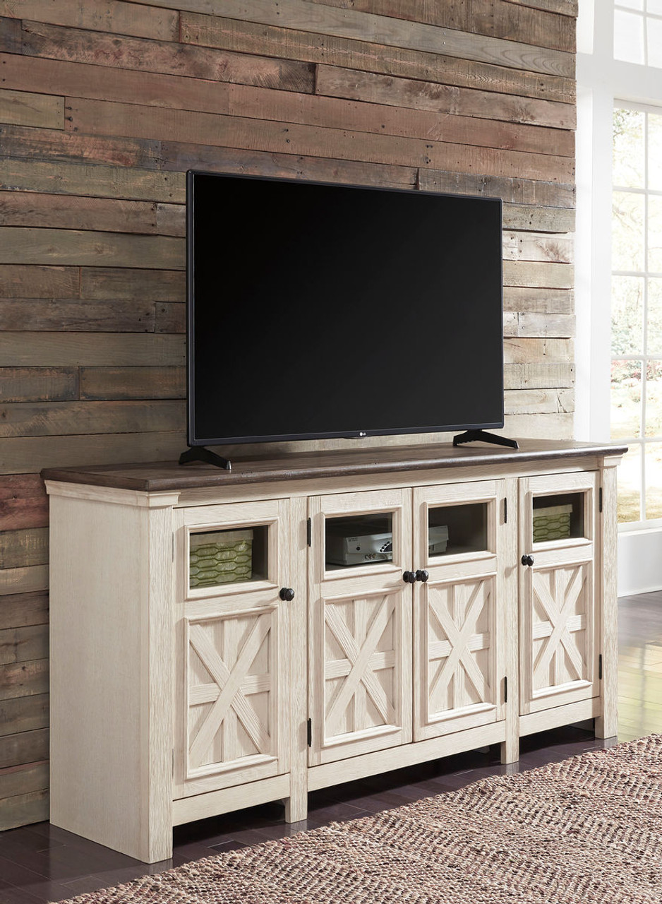 The Bolanburg White/Brown/Beige Extra Large TV Stand is available at Select  Furnishings serving Brenham, TX and surroundaing areas.