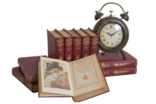Antique Burgundy Works of James Whitcomb Riley Book Set, (S/10)