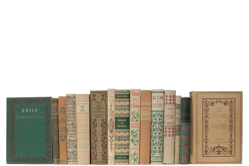 Vintage Khaki & Green with rose Accents Book Set, (S/15)