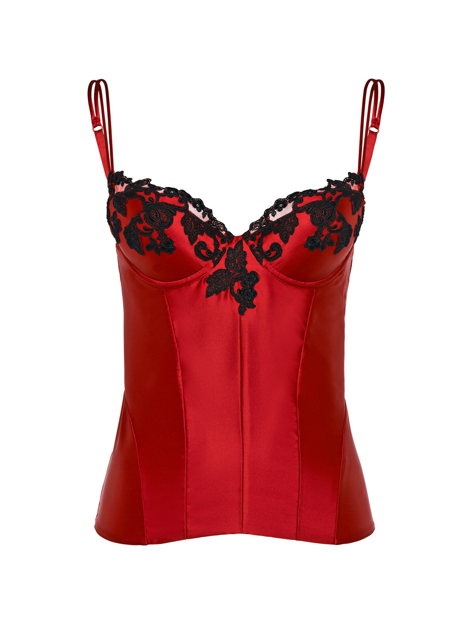 resbalón Sinewi Es Red corset with frastaglio in silk satin