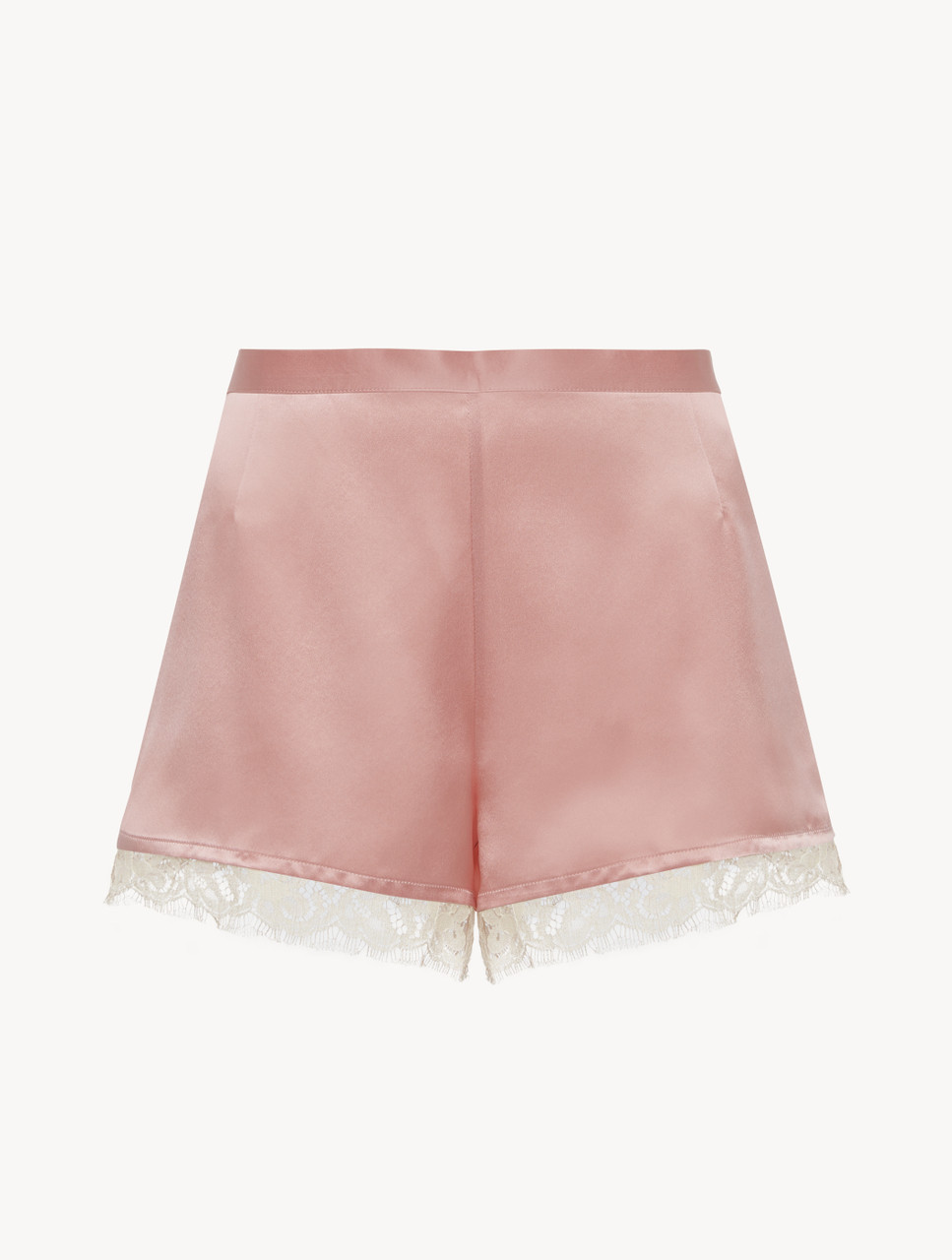 elegante Caducado . Pantalones cortos de seda con encaje Leavers de color rosa | La Perla