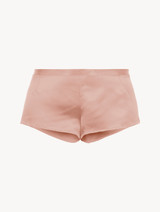 Pantalón corto de pijama de seda rosa empolvado_0