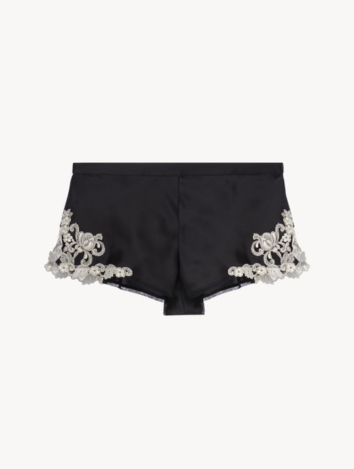 Pantalón corto de pijama negro con frastaglio color marfil_3
