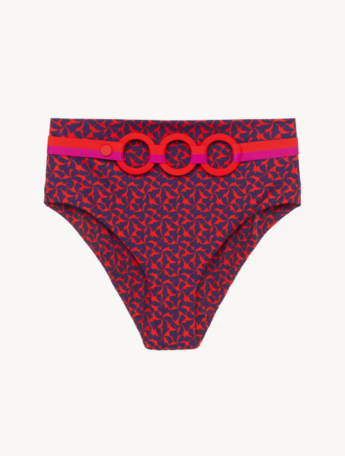 Braguita de bikini de cintura alta con cinturón de color rojo y azul_3