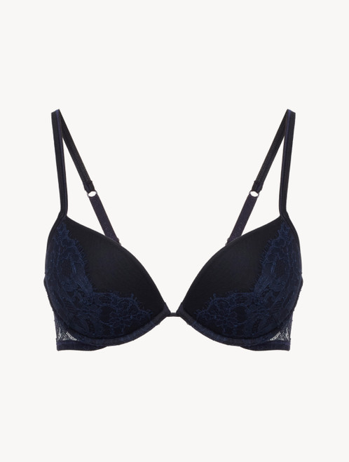 Sujetador Push-Up de color Azul Acero y Negro con Encaje Leavers_3