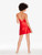 Red silk slip dress with macramé