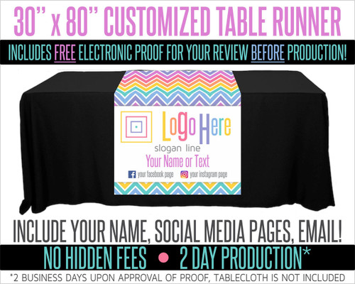 Full Color Table Runner with Your Logo in a Chevron Style Background - 30" x 80"