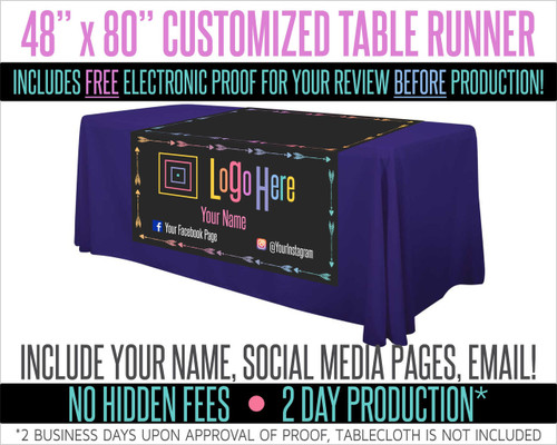 Full Color Table Runner with Your Logo in a Arrow Style Border- 48" x 80"- Black