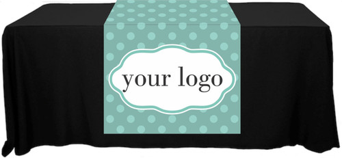 Full Color Table Runner with Your Logo in a Polka Dot S&D Style Background - 30" x 80"