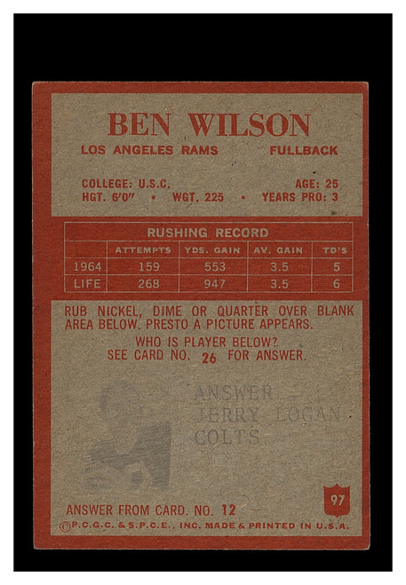 1965 Philadelphia Gum #97 Ben Wilson Rams EX