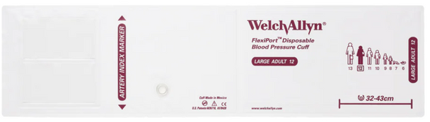 Welch Allyn FlexiPort Blood Pressure Cuff; Size-12 Large Adult, Soft Disposable, No Tubes or Connectors - Pack of 20