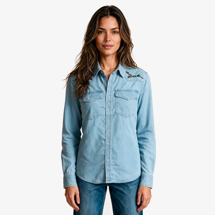 Camicia jeans D con ricamo