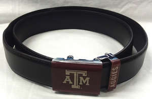 Imprinted logo and team name on buckle

No hole system for perfect fit

Buckle with acrylic finish detaches from belt 

Genuine leather strap with protective coating

Allows for trimming down to size 