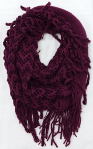 Knit Infinity Fringe Scarf-MRN