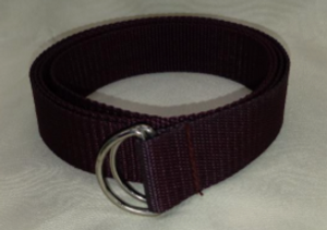 Thin nylon D-ring belt in dark maroon.

56" long