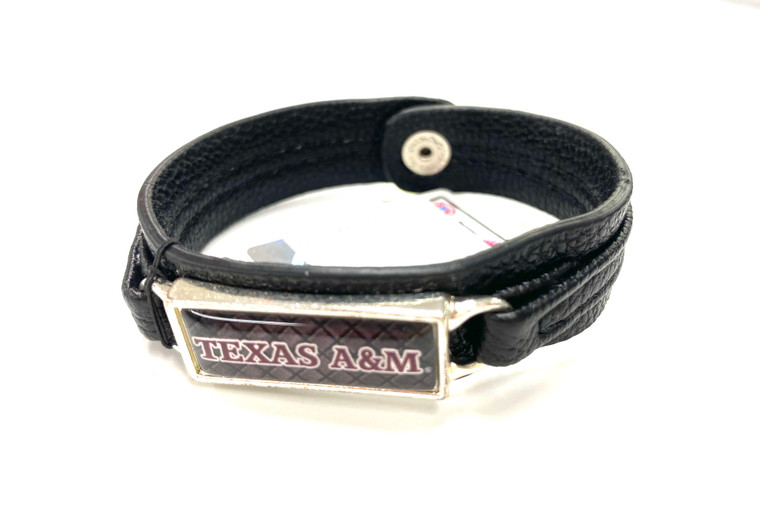 Texas A&M Black Leather Strap Bracelet