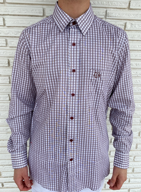 Maroon and White Structure Button-Up (Front)