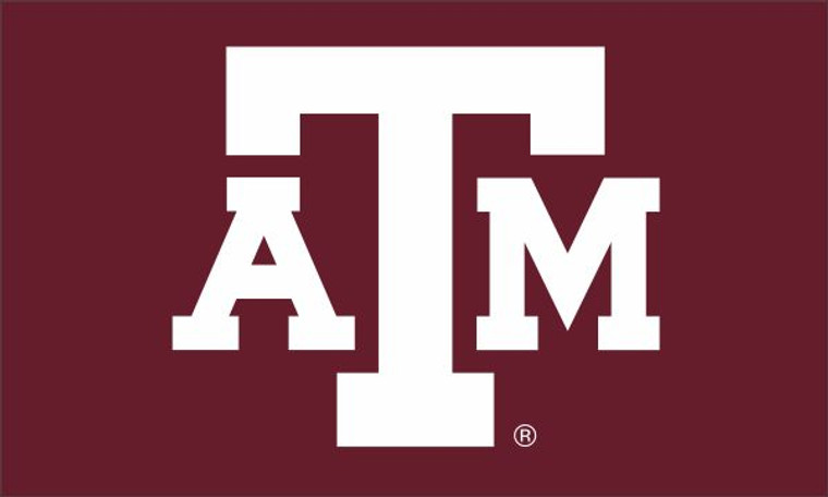 Maroon flag background with white Texas A&M logo. Available in polyester or nylon with a variety of size options.