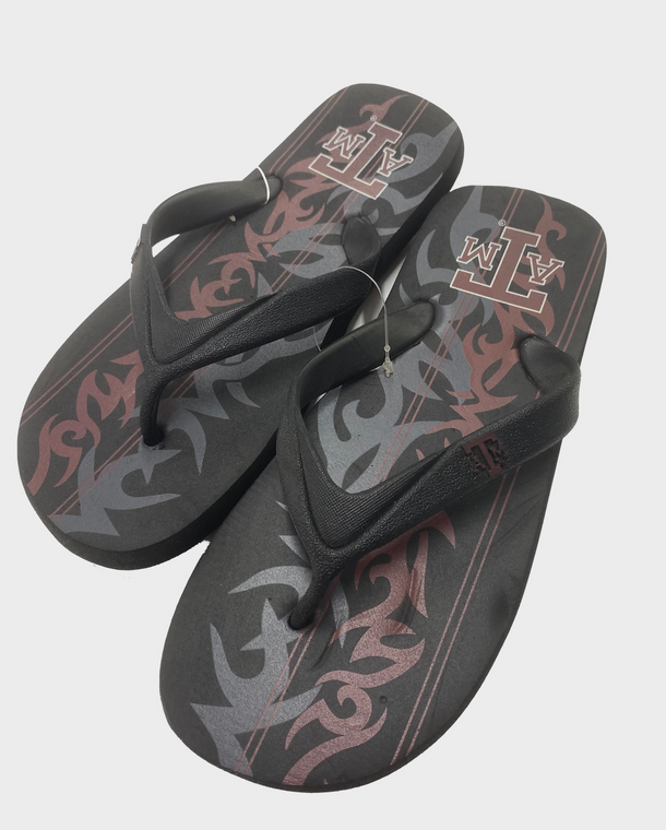 Texas A&M Flip Flops with barbed wire pattern.