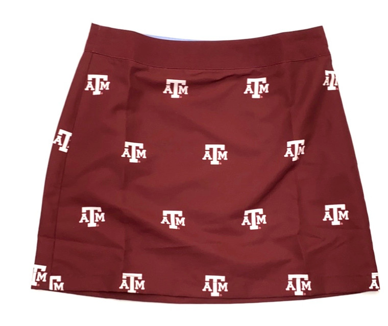 Texas A&M maroon logo patterned skirt.