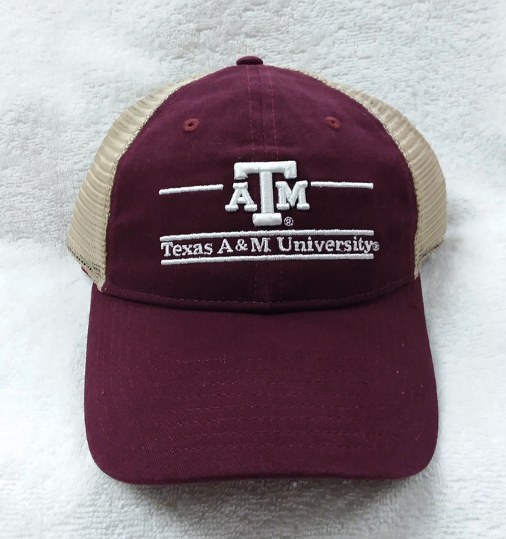 Texas A&M Maroon hat with mesh backing. Fully Adjustable Snapback.