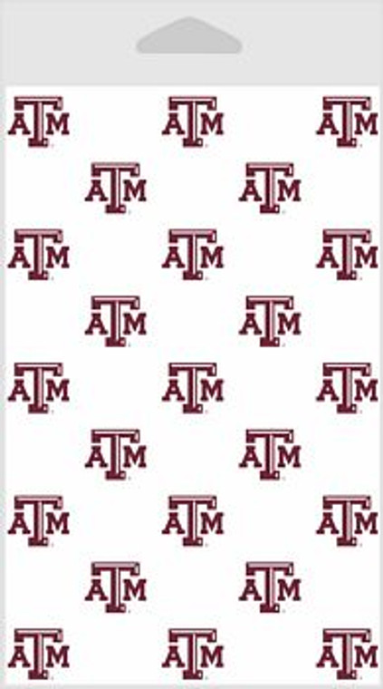 This white tissue paper is printed in a repeat pattern with the officially licensed Texas A&M logo and each sheet measures 20" x 30". There are five (5) sheets in each package.

Made In USA