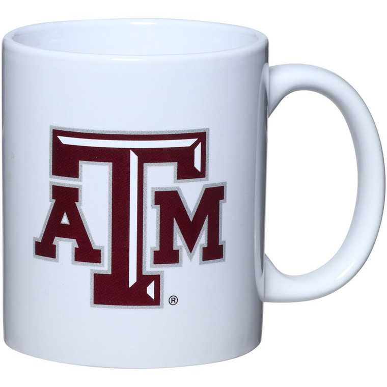 Classic white ceramic Texas A&M mug.