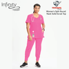 Women's Split Round Neck Solid Scrub Top