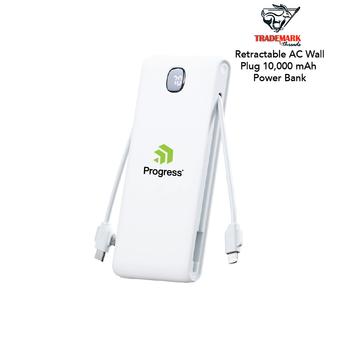 Progress Retractable AC Wall Plug 10,000 mAh Power Bank