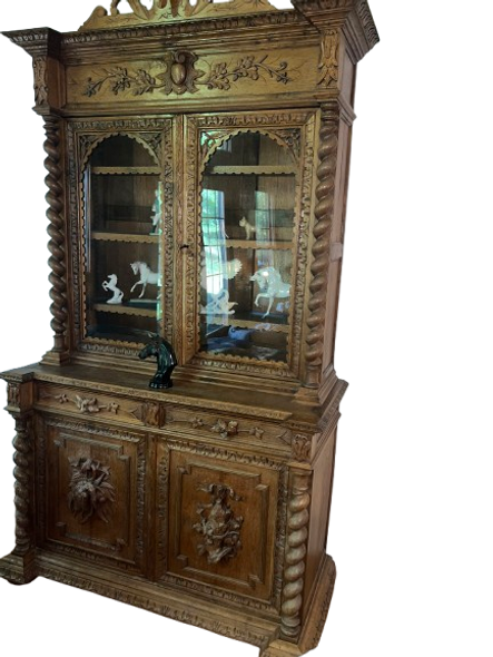 Antique Black Forest Carved Oak China Display Cabinet, Swiss/German, Circa 1880-1900