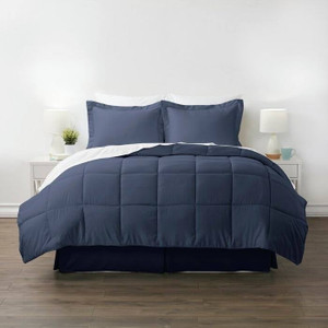 Queen Navy Microfiber Baffle-Box 6-Piece Reversible Bed-in-a-Bag Comforter Set Q280-NVQU6699