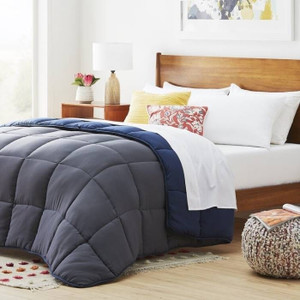 King All Seasons Grey/Navy Reversible Polyester Down Alternative Comforter Q280-KINK4599