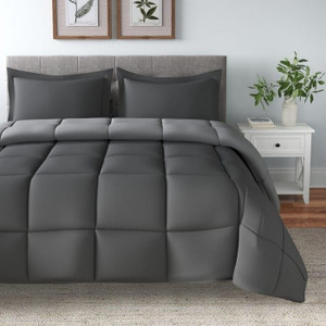 Twin/Twin XL Traditional Microfiber Reversible 3 Piece Comforter Set in Grey Q280-GRTW3746