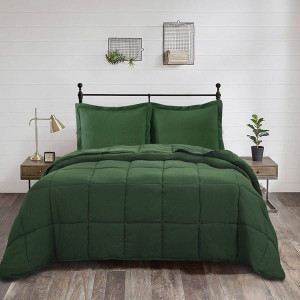 Twin Size Green 3 Piece Microfiber Reversible Comforter Set Q280-GRTW4064