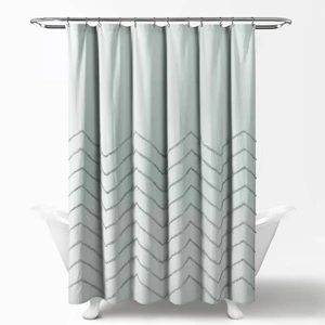 72-inch Pastel Blue Chenille Cotton Shower Curtain with Chevron Pattern Q280-PBCGSC418436792