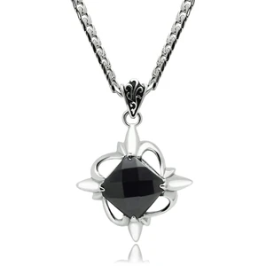 TK560 - High polished (no plating) Stainless Steel Chain Pendant with Synthetic Onyx in Jet A874-TK560