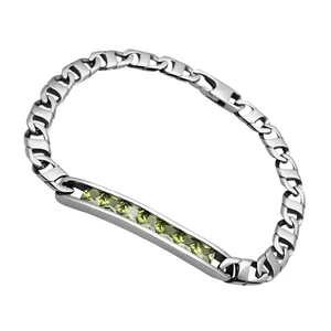 TK570 - High polished (no plating) Stainless Steel Bracelet with AAA Grade CZ  in Olivine color A874-TK570