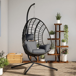 Hanging Egg Chair with Stand Anthracite Rattan and Steel A949-4007409