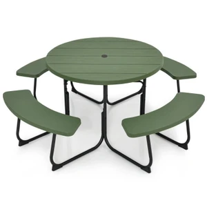 Green All Weather 8 Seater Picnic Table with Umbrella Hole Q280-GECTBL98417
